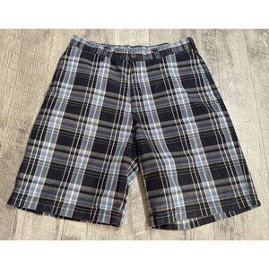 Savane Shorts Mens 32 Blue Plaid Chino‎ Golf Casual Flat Front Pockets Cotton